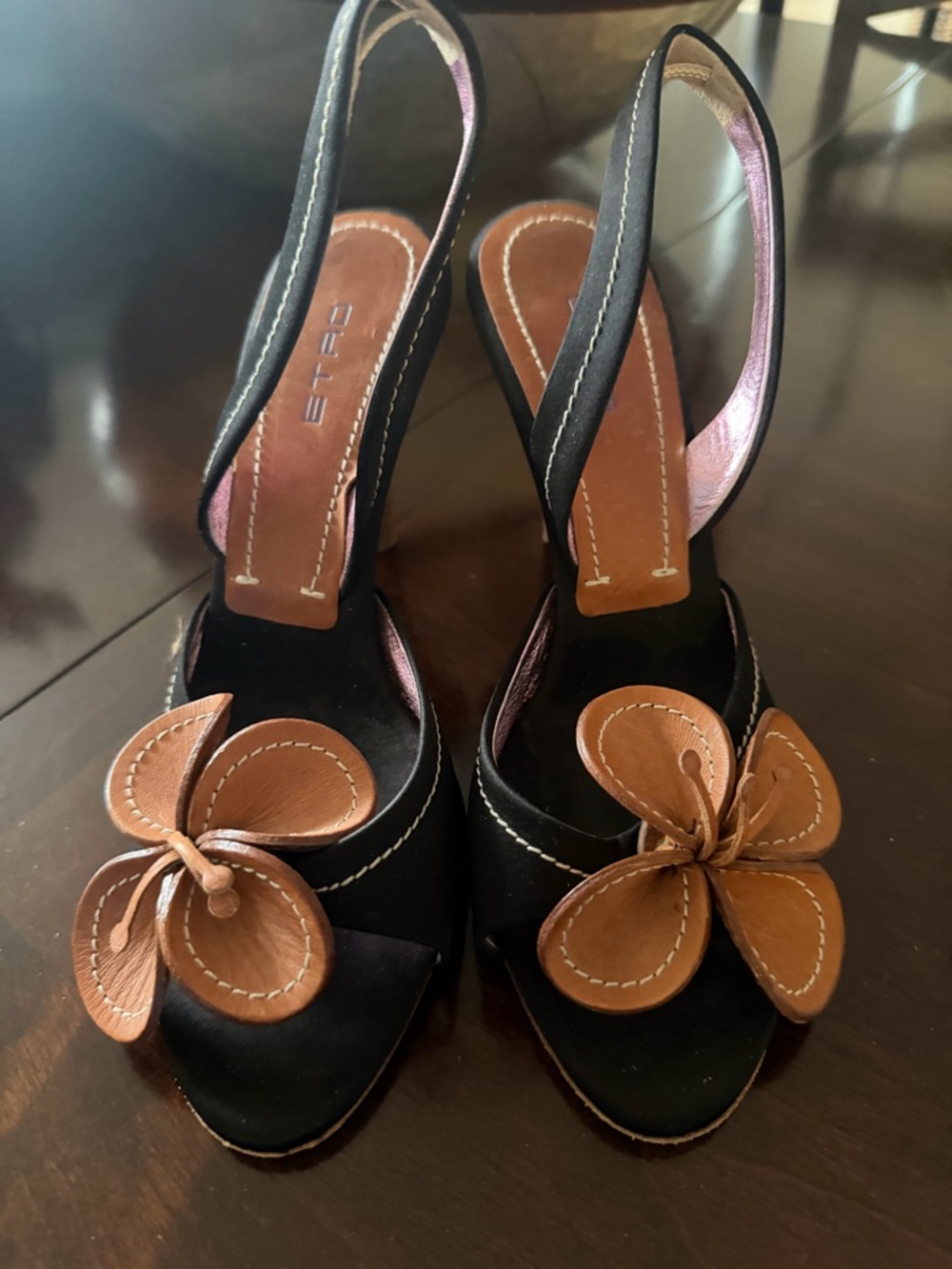 Etro Black and Brown Floral Slingback Heels